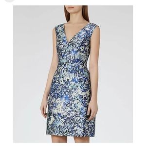 REISS Ice Blue Allium Floral Printed Dress